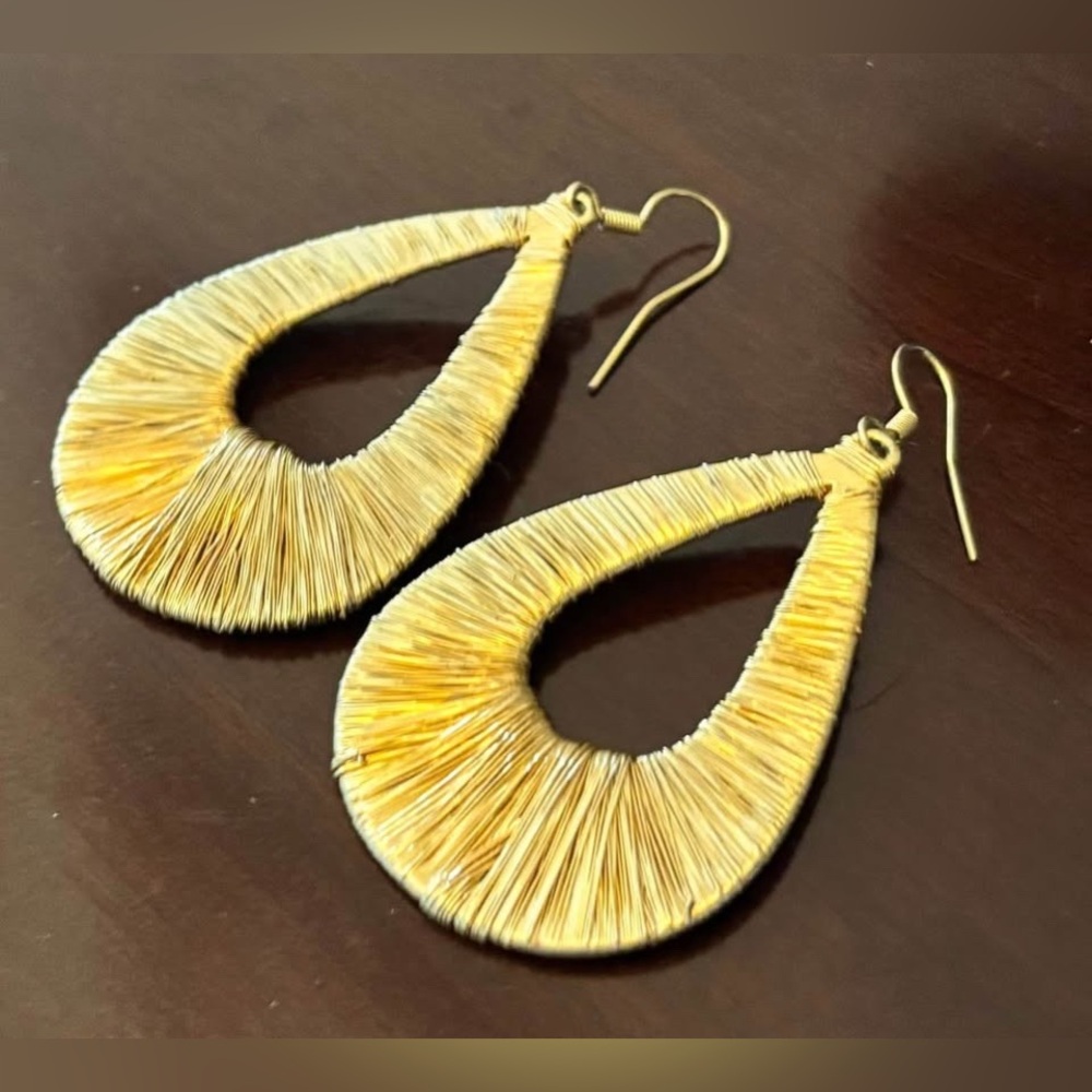 Textured Gold-tone Tear-Drop Hoop Earrings